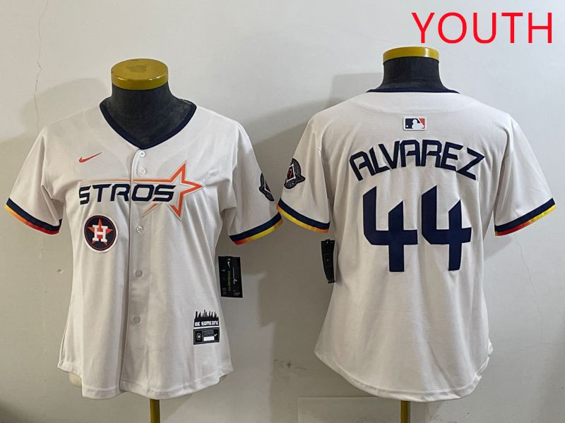 Youth Houston Astros #44 Alvarez Cream Three generations Joint Name 2025 Nike MLB Jersey style 5->youth mlb jersey->Youth Jersey